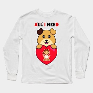 all i need is love and yoga and a dog funny shirt for couples, singles, lovers, dog lovers Long Sleeve T-Shirt